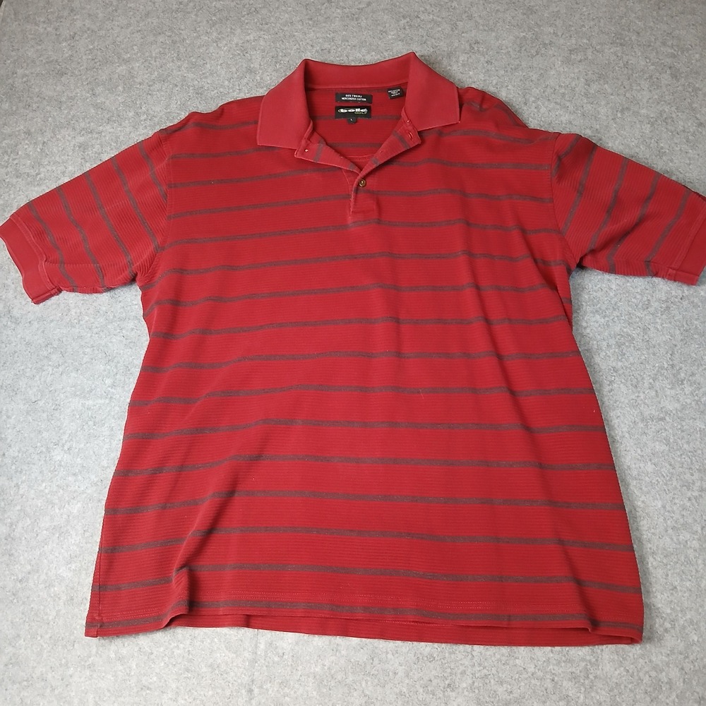 Bolle Golf Polo Shirt Mens Large Red Striped 60s Two Ply Mercerized Cotton Short